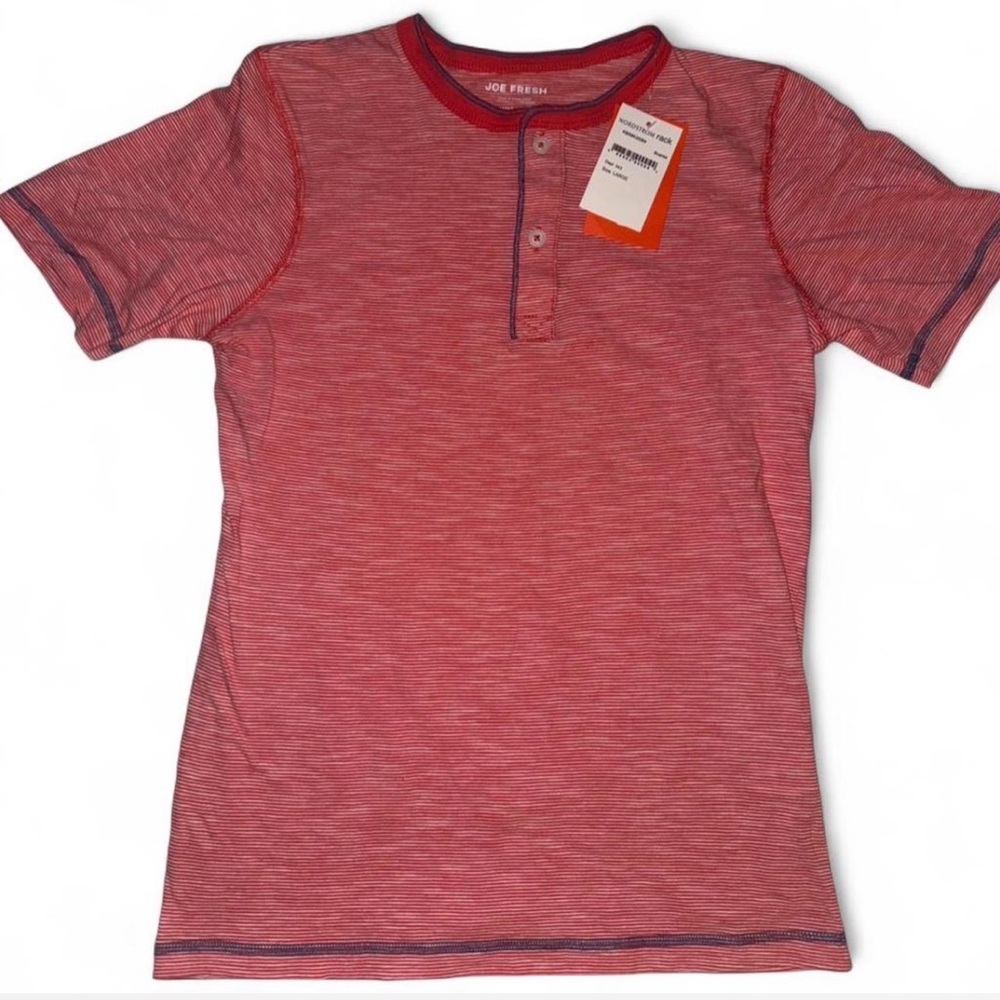 NWT Joe Fresh Boys Red Striped Henley T-Shirt | Short Sleeve | Size L (10–12)